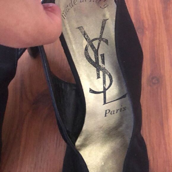 Yves Saint Laurent Paris Vintage black satin mid he’ll slingbacks classics size - Picture 8 of 8